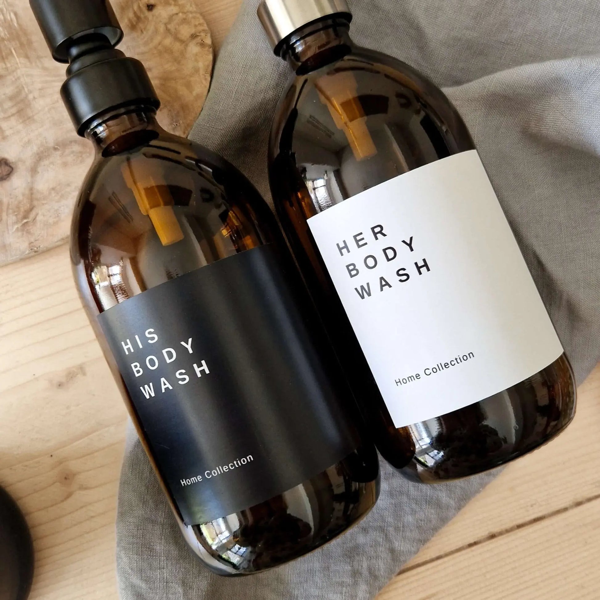 Waterproof custom label design in black and white options for his and hers body wash