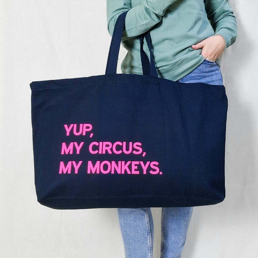 Extra-Large Custom Tote Bag – "Yep, My Circus, My Monkeys" Design | Personalised Canvas Bag with Any Text - Put A Name On It