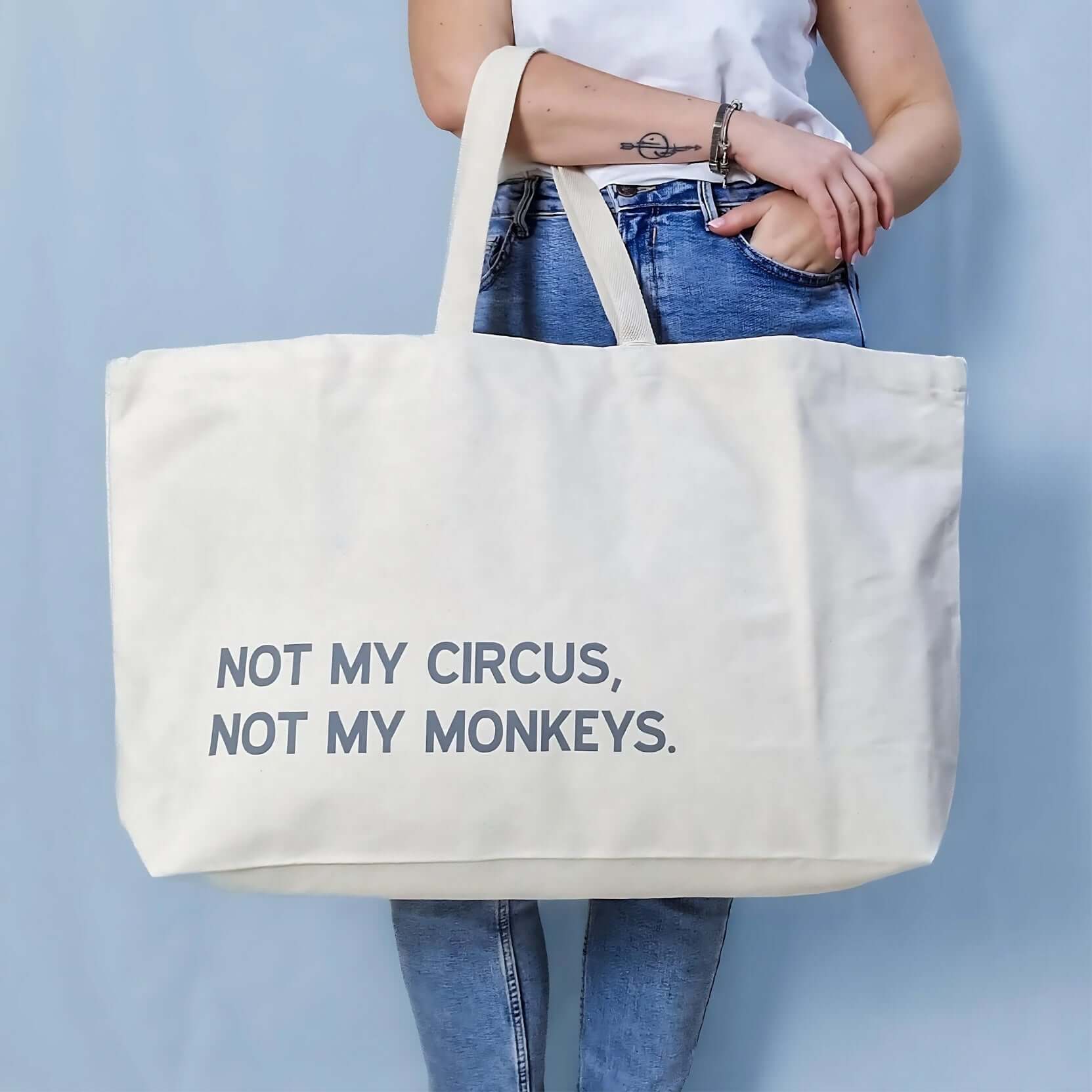 Extra-Large Custom Tote Bag – "Yep, My Circus, My Monkeys" Design | Personalised Canvas Bag with Any Text - Put A Name On It