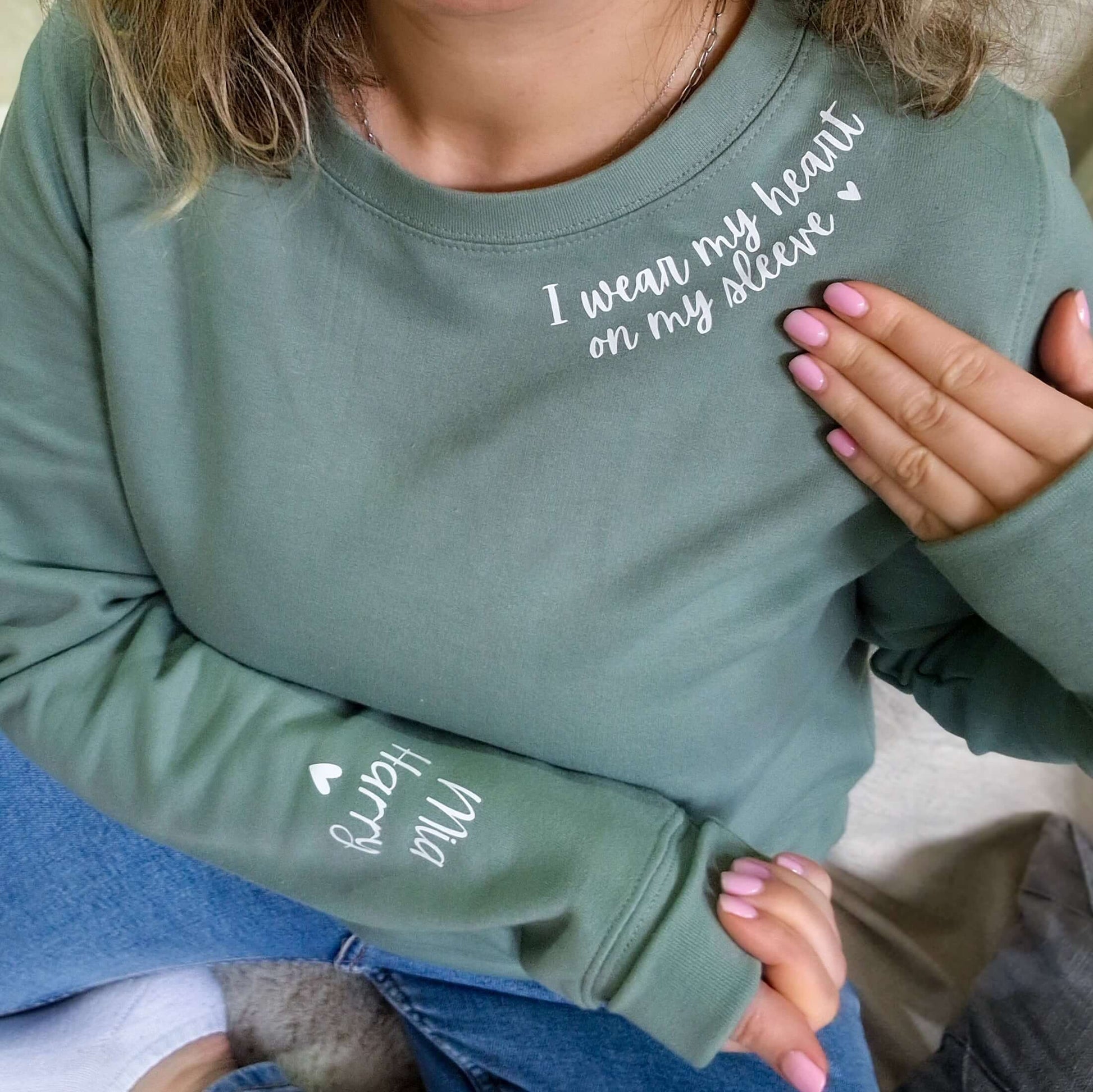 I Wear My Heart On My Sleeve Personalised Sweatshirt. - Put A Name On It