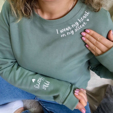 I Wear My Heart On My Sleeve Personalised Sweatshirt. - Put A Name On It