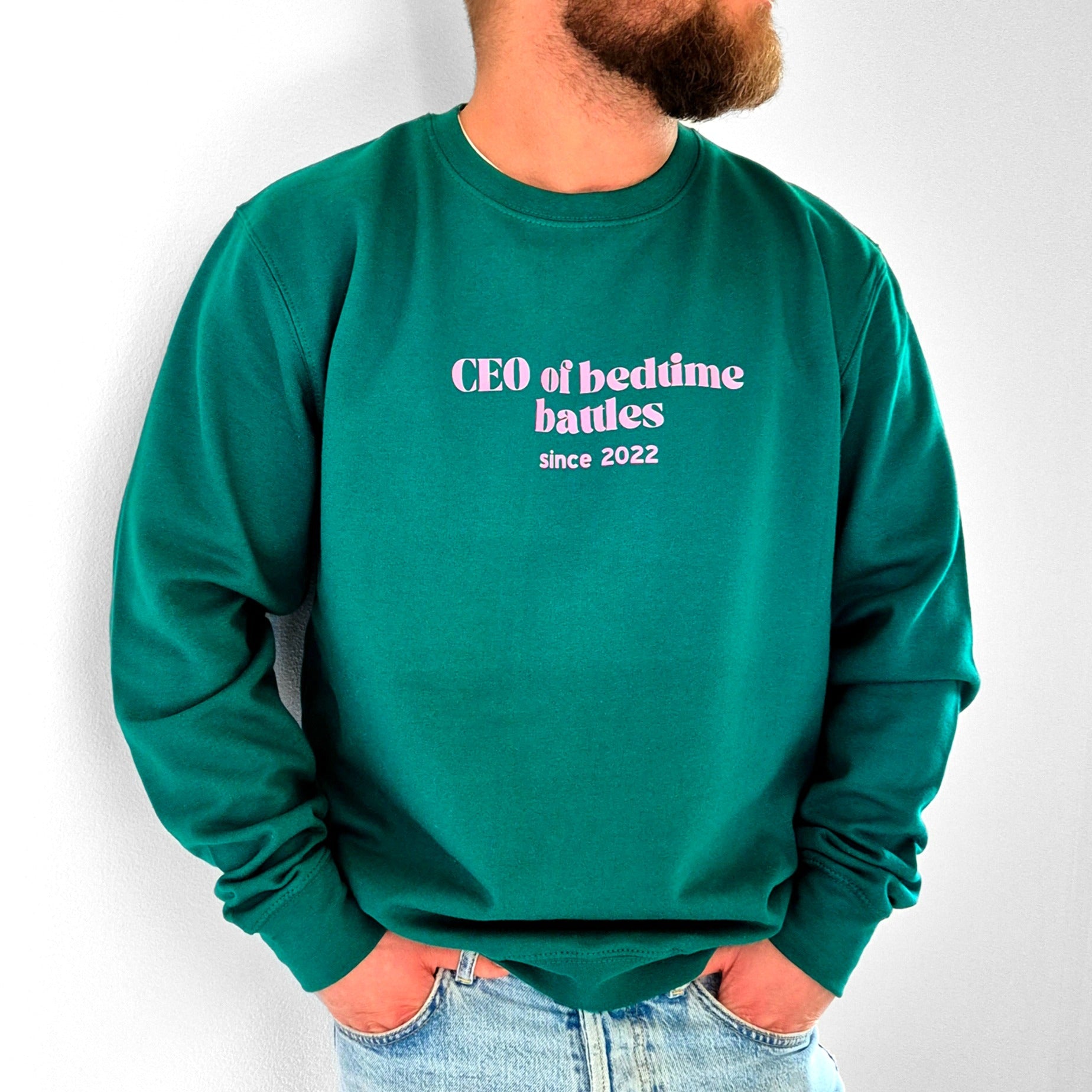 Personalised mum sweatshirt – CEO of Tired Mums Club in a neutral colour.