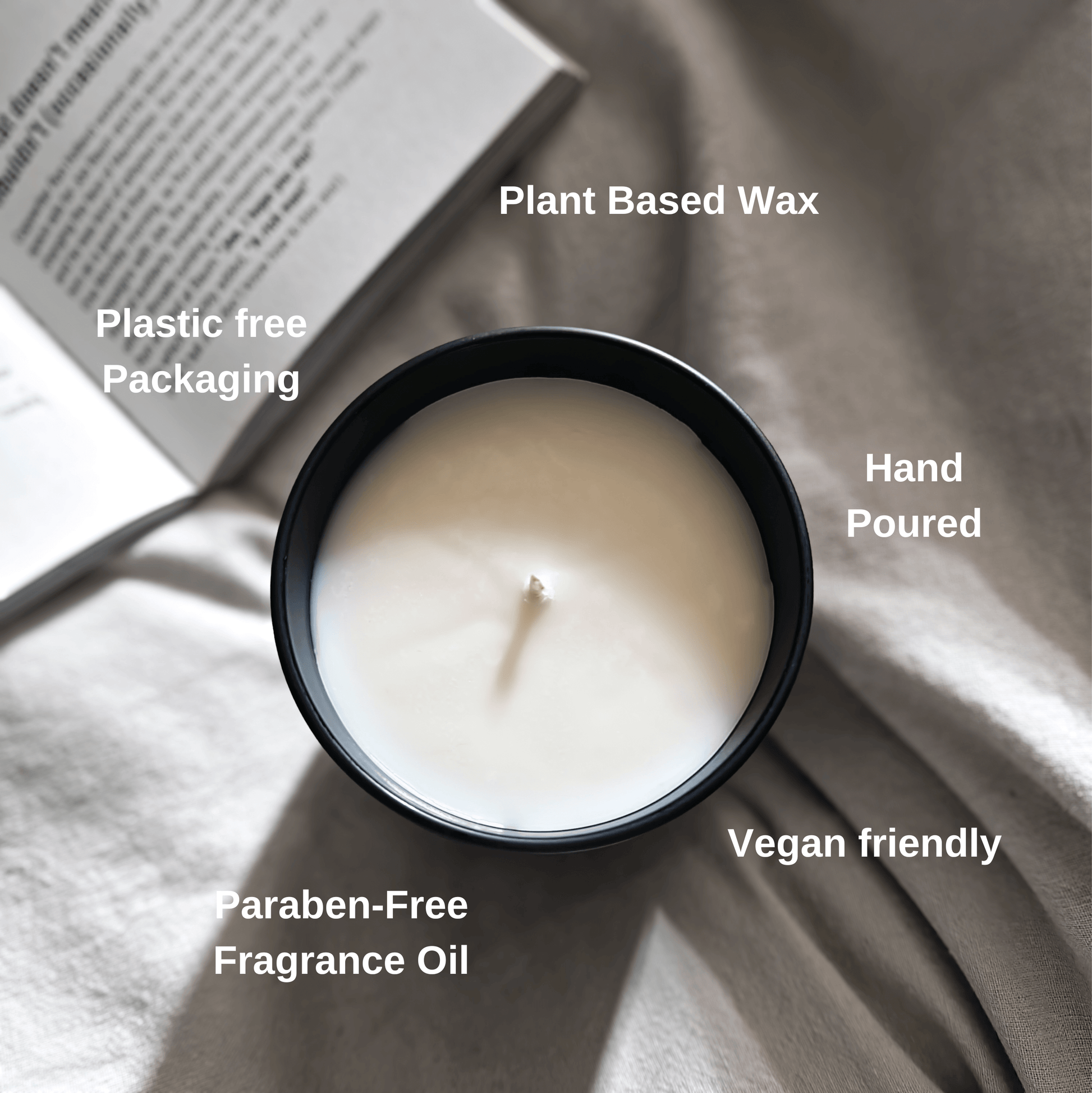 Our candles are hand poured in London, vegan friendly, paraben free fragrance oil, plastic free packaging.  Put A Name On It