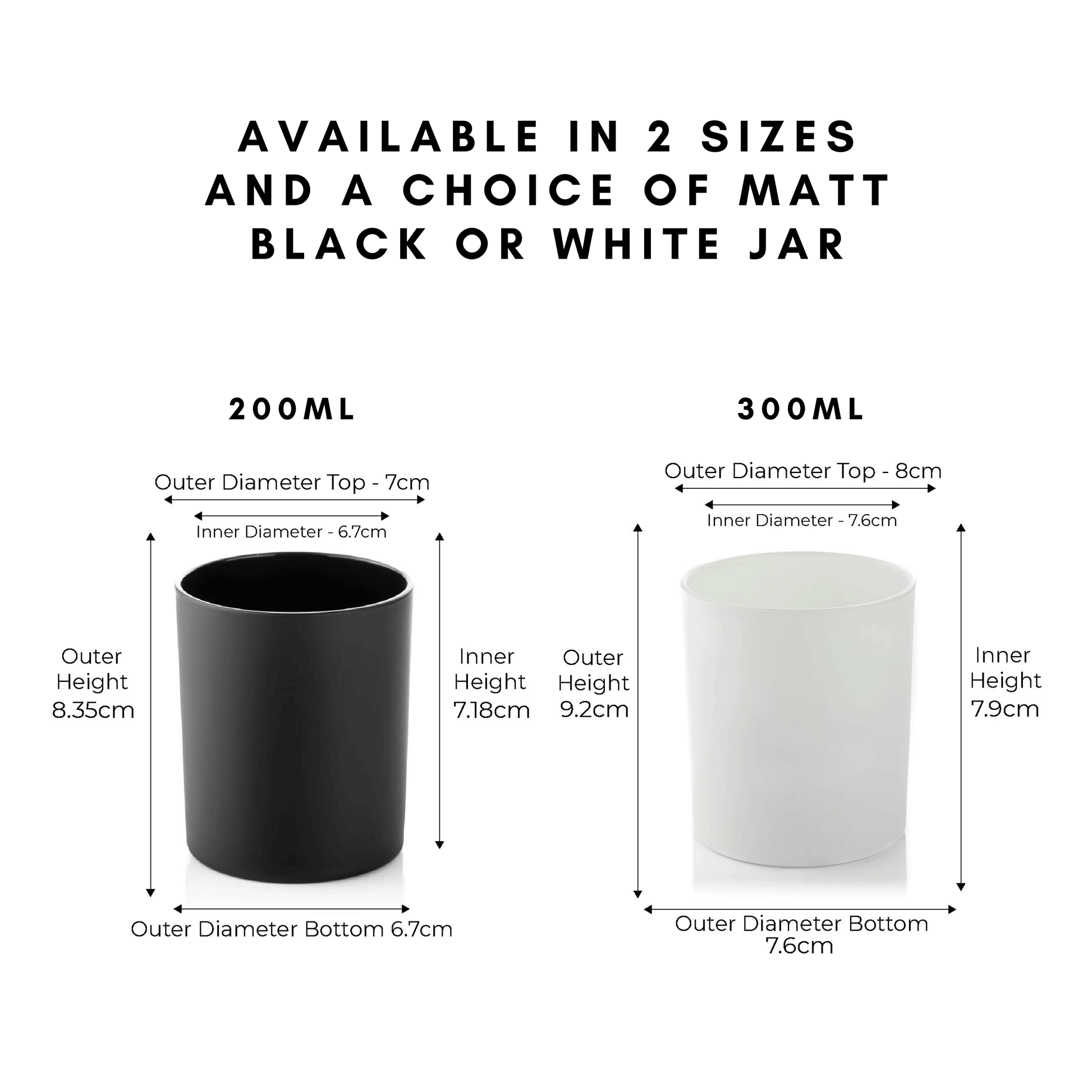 candles are available in a choice of two matte container - black or white