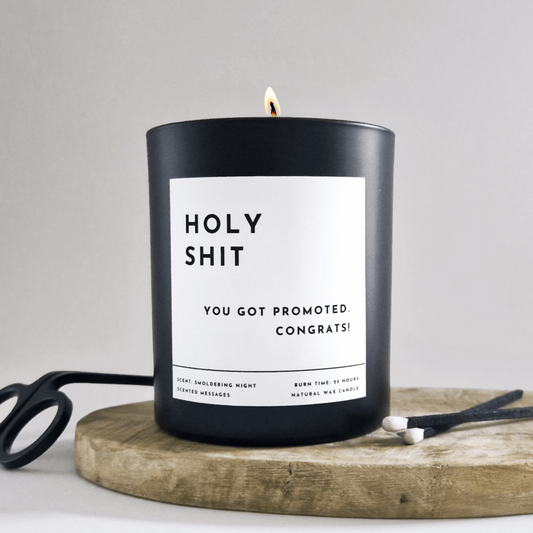 Funny Promotion Gift. Personalised Gift For Friends. New Job Gifts. Promotion Gifts. Holy Shit Candle. Promotion Candle - Put A Name On It