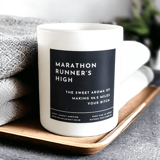 Personalised Marathon Runner Candle. Gift for Marathon Runner. Marathon Runner's High - Put A Name On It