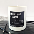 white candle with black label and custom text. Zodiac candle