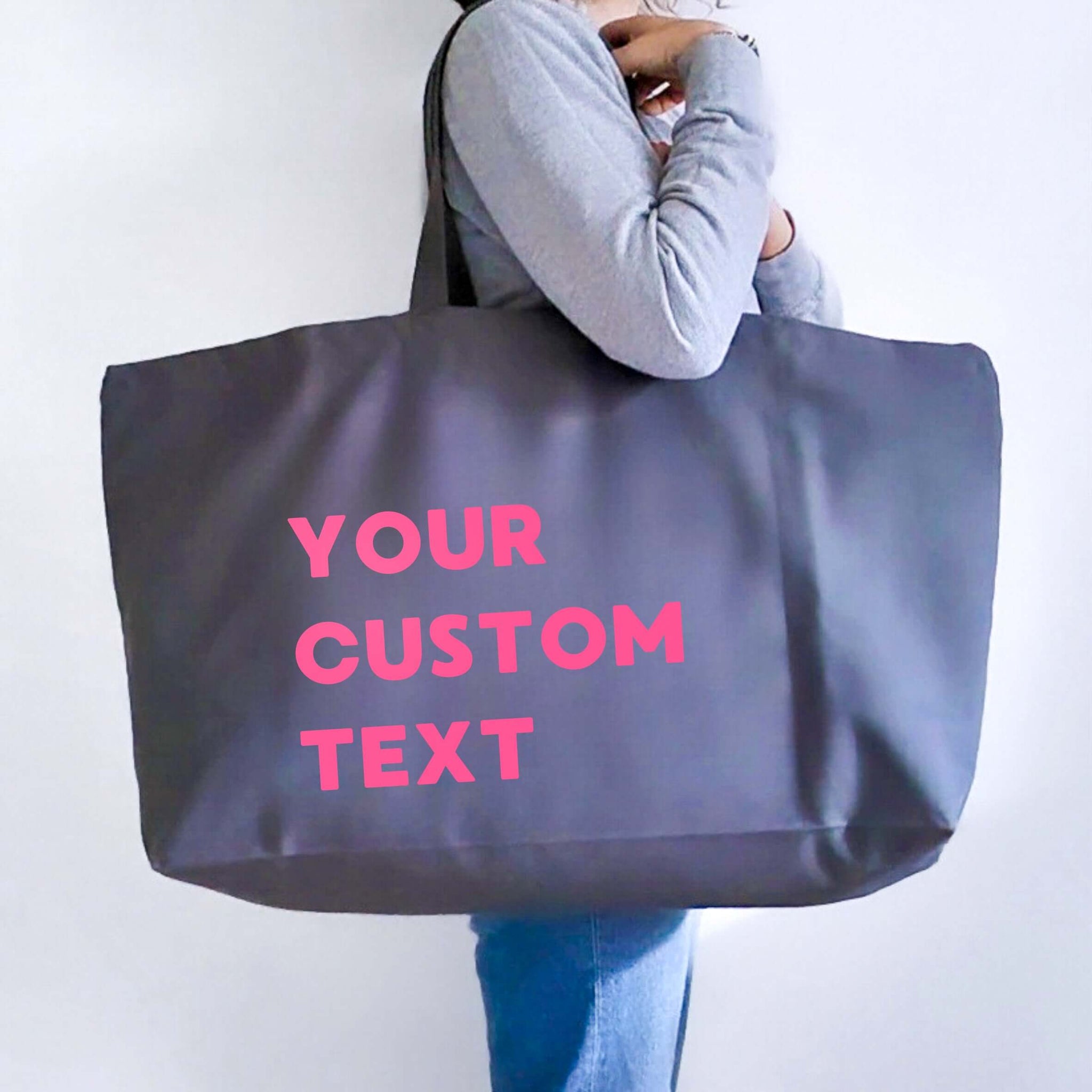 Custom text Oversized tote bag. Different colours available. - Put A Name On It