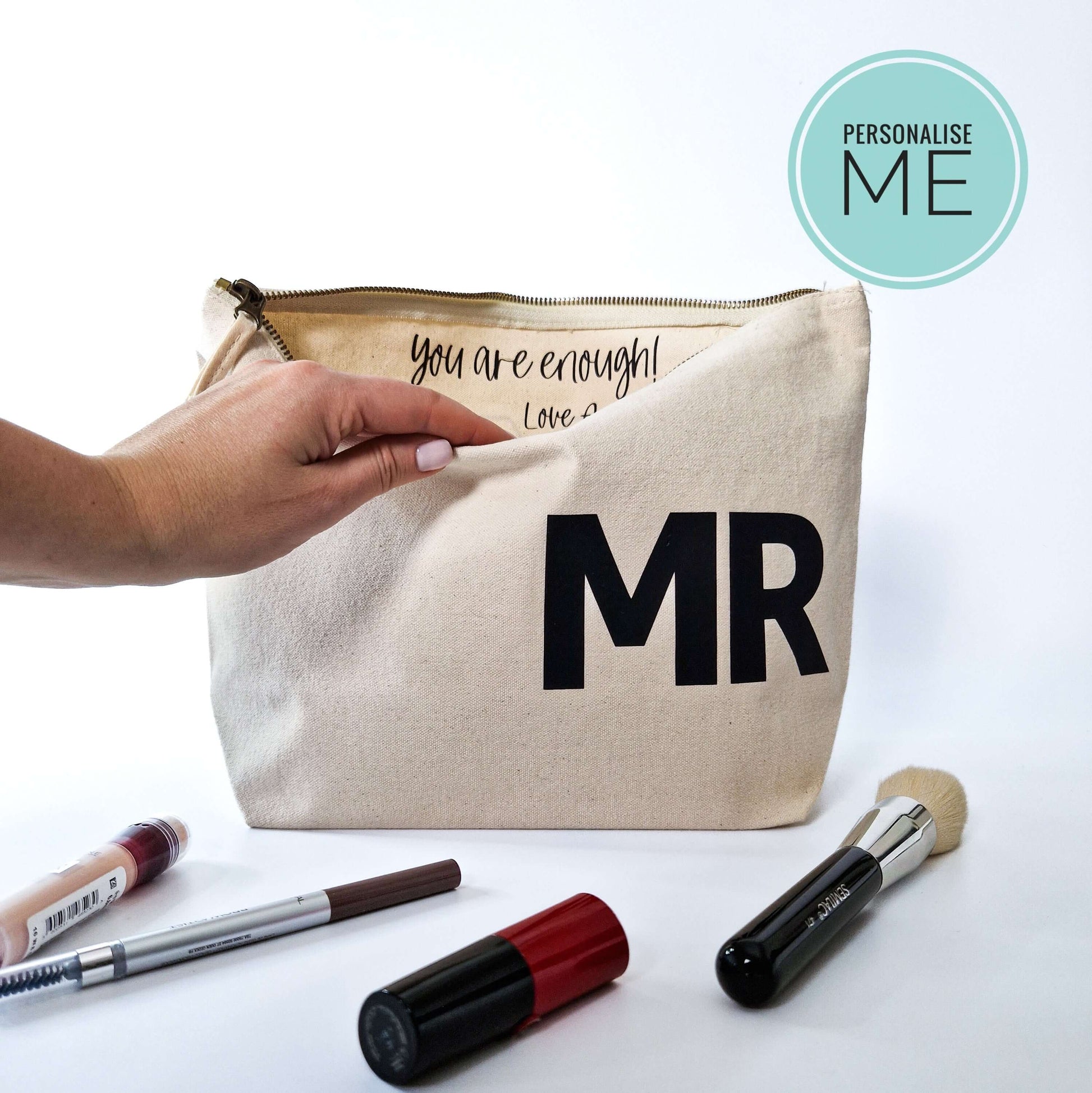 Make up pouch with personalised message inside. Personalised accessory bag. Different Colours Available. - Put A Name On It